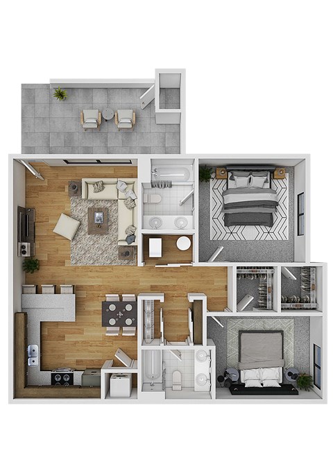 Floor plan for 2 beds, 2 baths, 1012 sqft